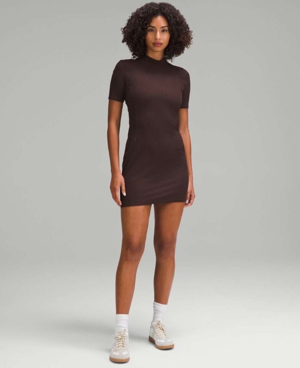 Lululemon Chocolate Brown Bodycon Mini Mockneck Dress All Aligned Ribbed SS M